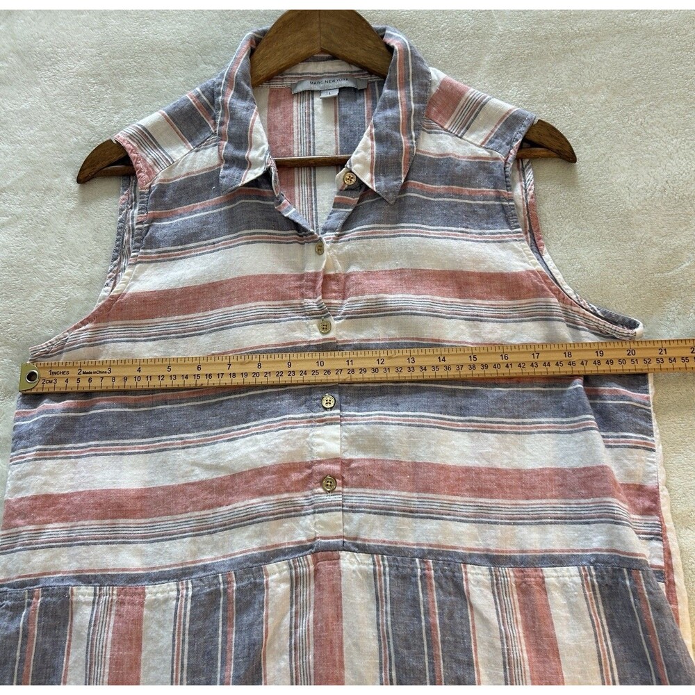 Marc New York Linen Shirt Large White Red Blue Button Front Lightweight Flowy - Picture 7 of 10